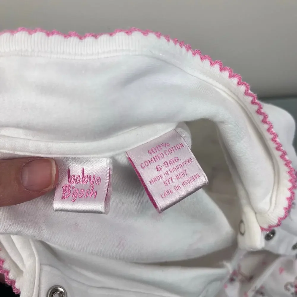 Vintage OshKosh B'gosh Pink White Alphabet Mouse Footie Coverall 6-9 Months